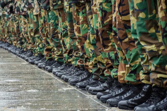 A,Close-up,View,Of,A,Row,Of,Soldiers,Standing,In